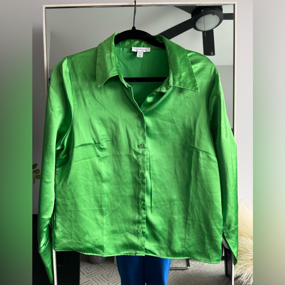 Green Satin Topshop Top